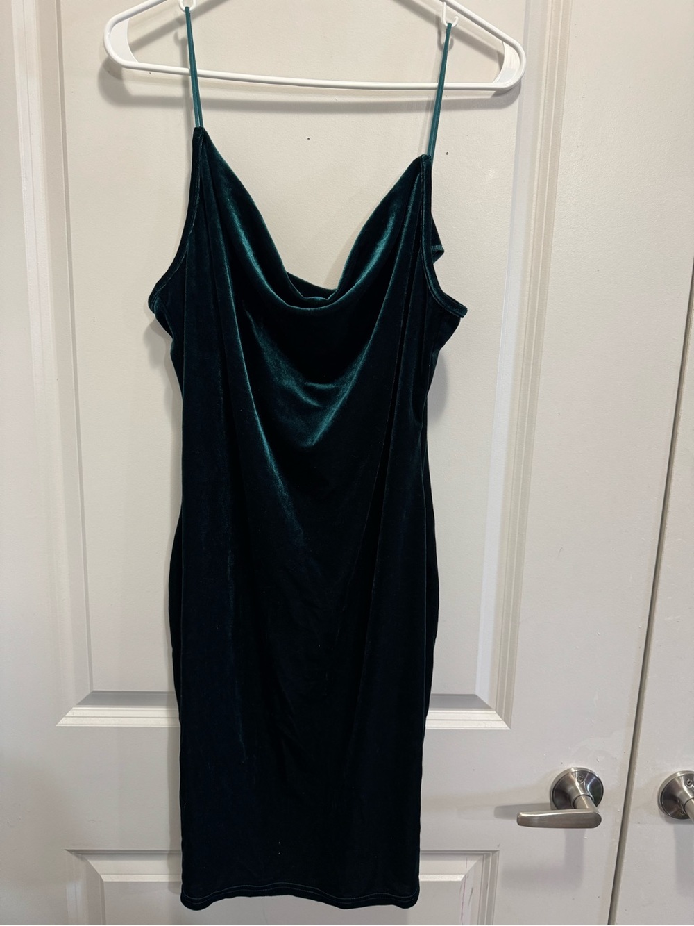 & Other Stories Teal Velvet Cowl Midi Slip Dress